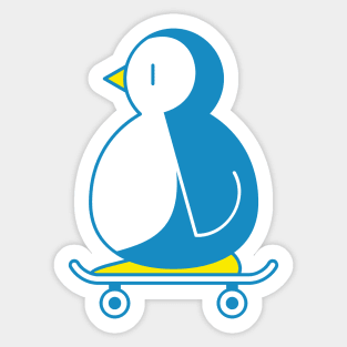 Cute Little Blue Penguin Skateboarding Vector Illustration Sticker